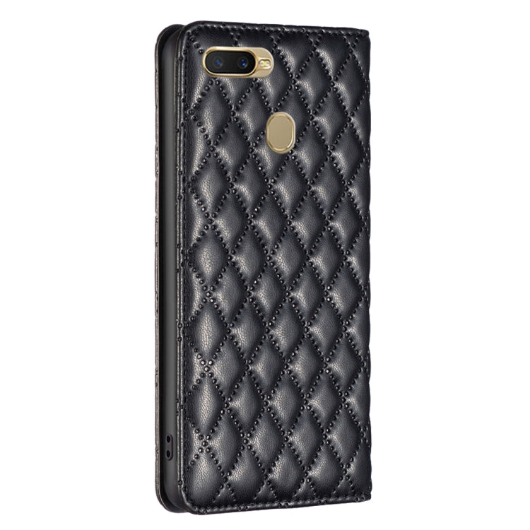 For OPPO A7 Diamond Lattice Magnetic Leather Flip Phone Case