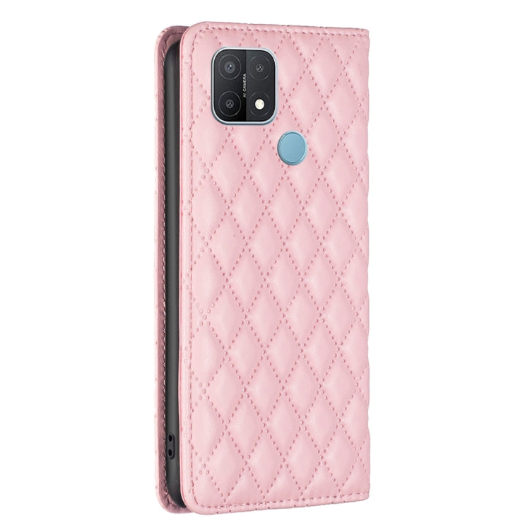 For OPPO A15 Diamond Lattice Magnetic Leather Flip Phone Case
