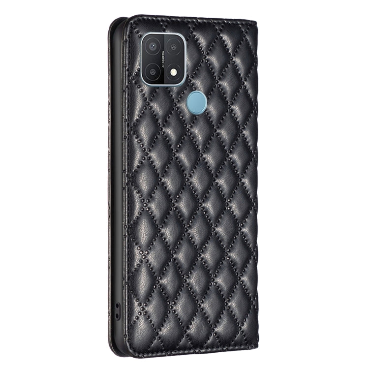 For OPPO A15 Diamond Lattice Magnetic Leather Flip Phone Case