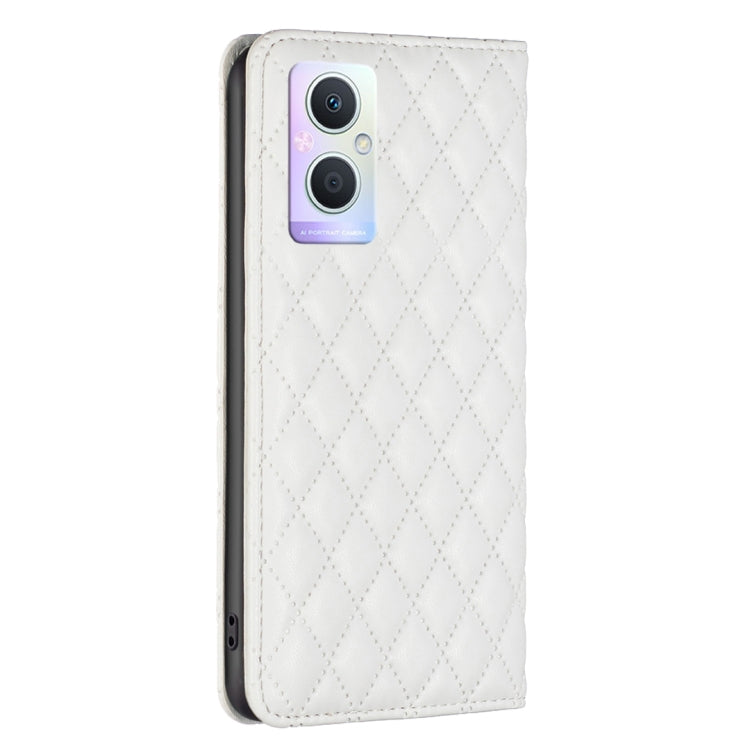 For OPPO A96 5G / Reno7 Z Diamond Lattice Magnetic Leather Flip Phone Case