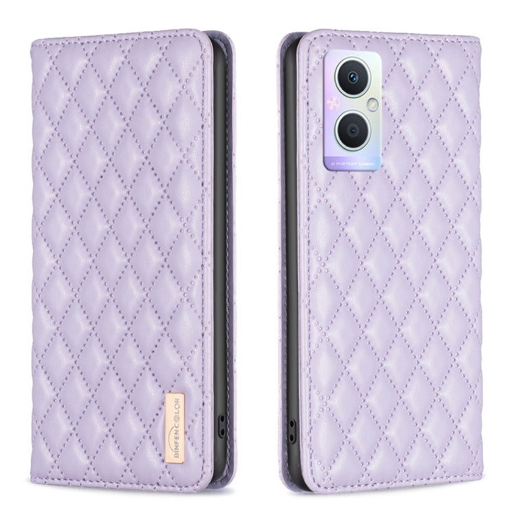 For OPPO A96 5G / Reno7 Z Diamond Lattice Magnetic Leather Flip Phone Case