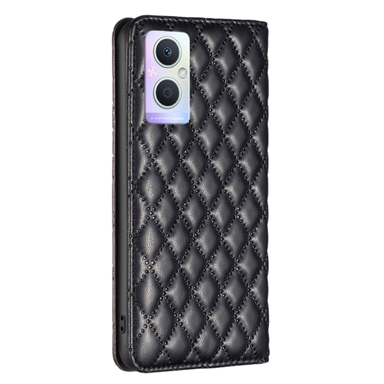For OPPO A96 5G / Reno7 Z Diamond Lattice Magnetic Leather Flip Phone Case