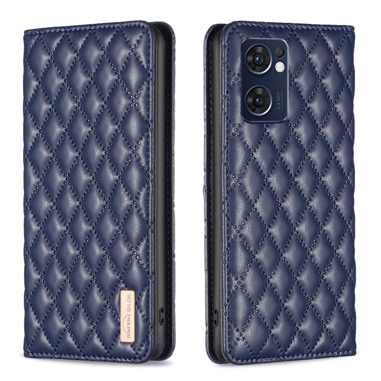 For OPPO Reno7 5G / Find X5 Lite Diamond Lattice Magnetic Leather Flip Phone Case