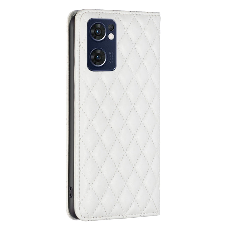 For OPPO Reno7 5G / Find X5 Lite Diamond Lattice Magnetic Leather Flip Phone Case