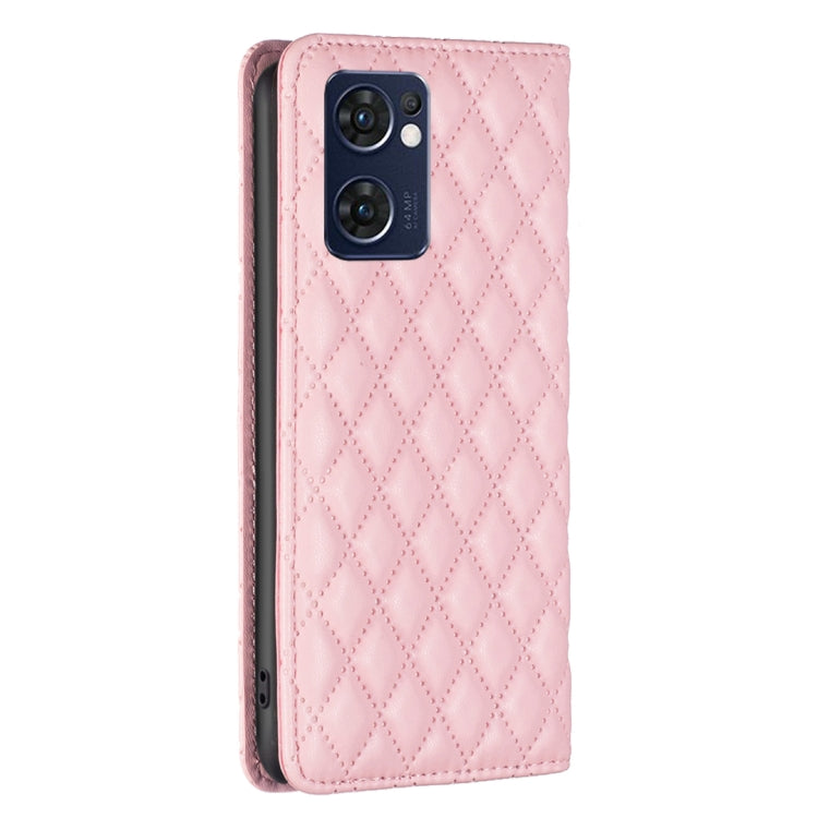 For OPPO Reno7 5G / Find X5 Lite Diamond Lattice Magnetic Leather Flip Phone Case