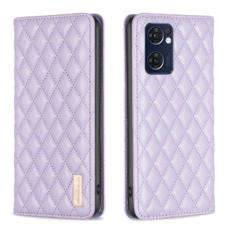 For OPPO Reno7 5G / Find X5 Lite Diamond Lattice Magnetic Leather Flip Phone Case