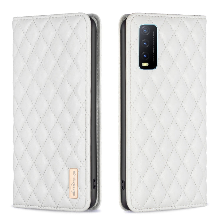 For vivo Y20 Diamond Lattice Magnetic Leather Flip Phone Case