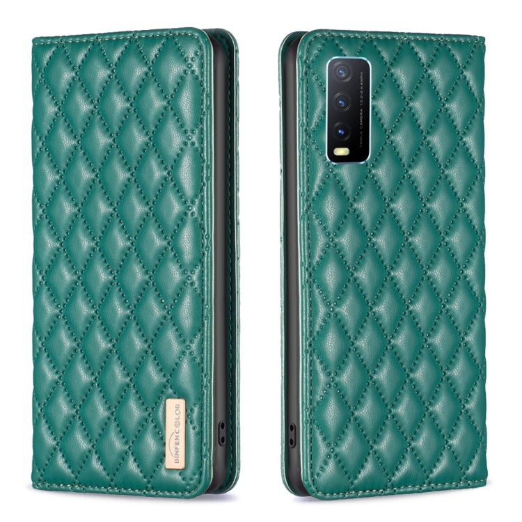 For vivo Y20 Diamond Lattice Magnetic Leather Flip Phone Case