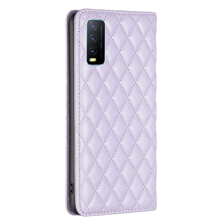For vivo Y20 Diamond Lattice Magnetic Leather Flip Phone Case