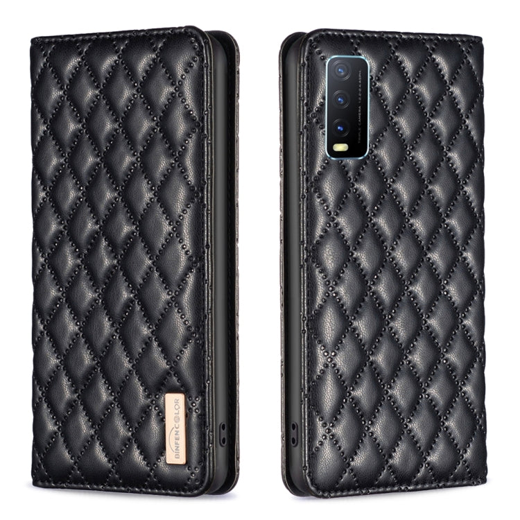 For vivo Y20 Diamond Lattice Magnetic Leather Flip Phone Case
