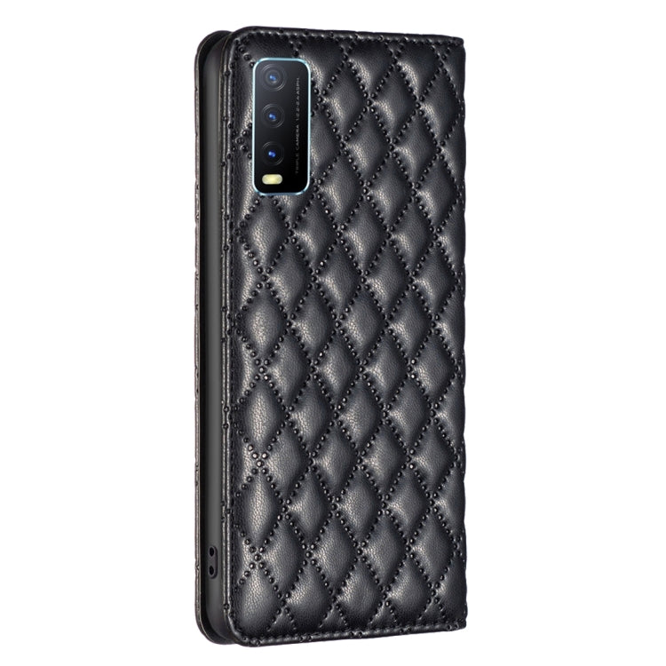For vivo Y20 Diamond Lattice Magnetic Leather Flip Phone Case