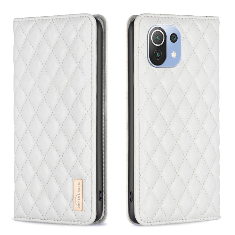 For Xiaomi Mi 11 Lite Diamond Lattice Magnetic Leather Flip Phone Case