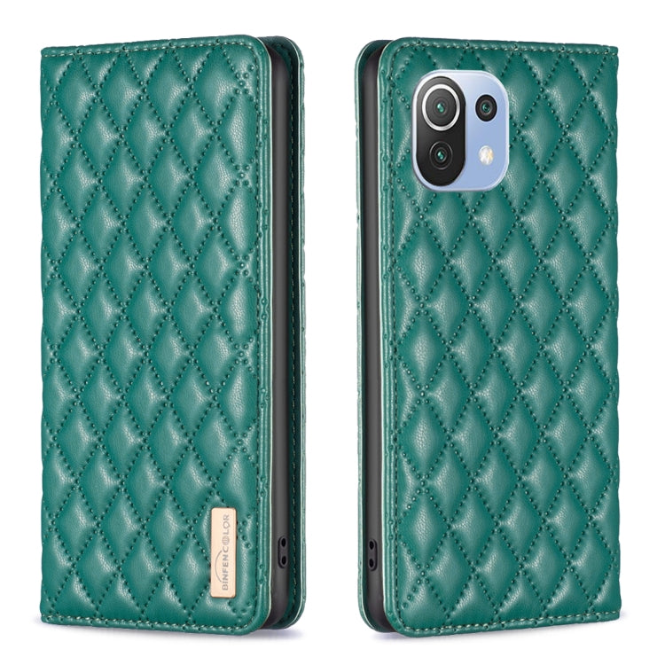 For Xiaomi Mi 11 Lite Diamond Lattice Magnetic Leather Flip Phone Case