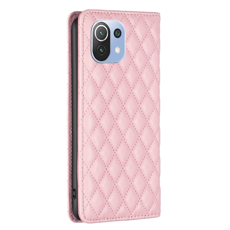 For Xiaomi Mi 11 Lite Diamond Lattice Magnetic Leather Flip Phone Case