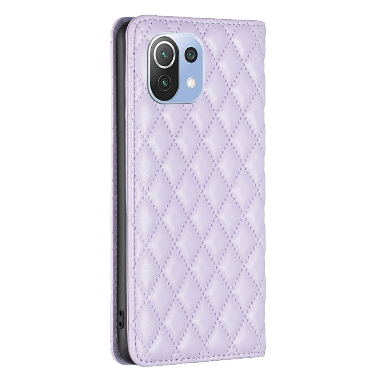 For Xiaomi Mi 11 Lite Diamond Lattice Magnetic Leather Flip Phone Case