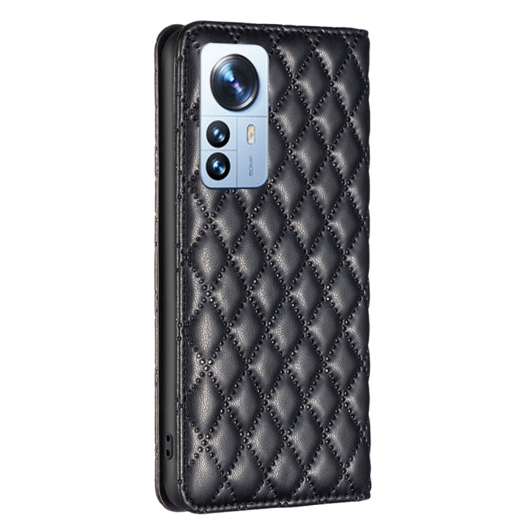 For Xiaomi 12 Pro Diamond Lattice Magnetic Leather Flip Phone Case