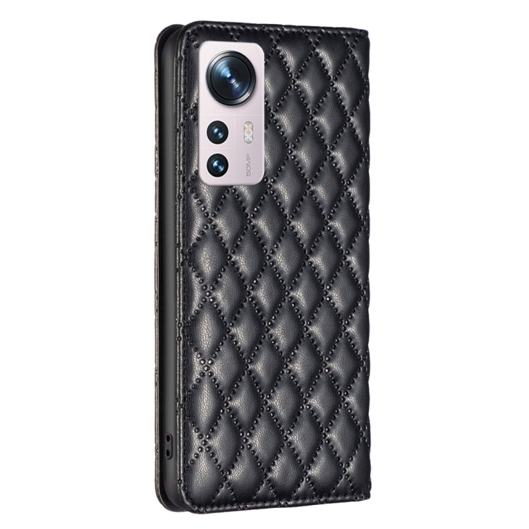 For Xiaomi 12 Diamond Lattice Magnetic Leather Flip Phone Case