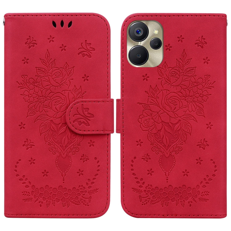 For Realme 9i 5G Butterfly Rose Embossed Leather Phone Case