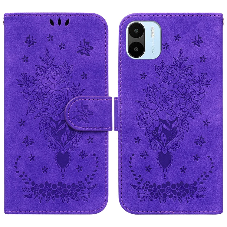 For Xiaomi Redmi A1 Butterfly Rose Embossed Leather Phone Case