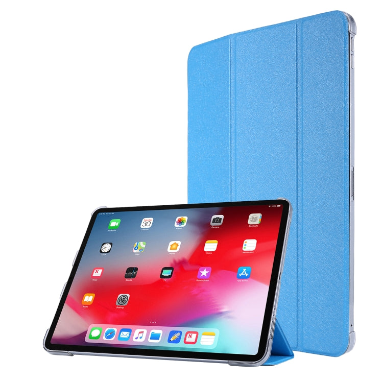 For iPad Pro 12.9 (2020) TPU Silk Texture Three-fold Horizontal Flip Leather Tablet Case with Holder