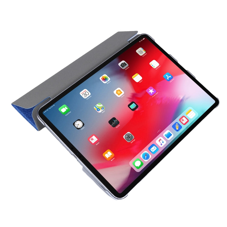 For iPad Pro 12.9 (2020) TPU Silk Texture Three-fold Horizontal Flip Leather Tablet Case with Holder