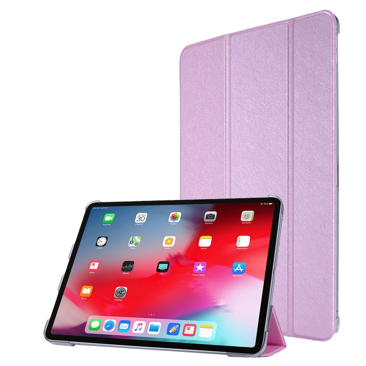 For iPad Pro 12.9 (2020) TPU Silk Texture Three-fold Horizontal Flip Leather Tablet Case with Holder