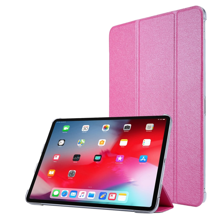 For iPad Pro 12.9 (2020) TPU Silk Texture Three-fold Horizontal Flip Leather Tablet Case with Holder