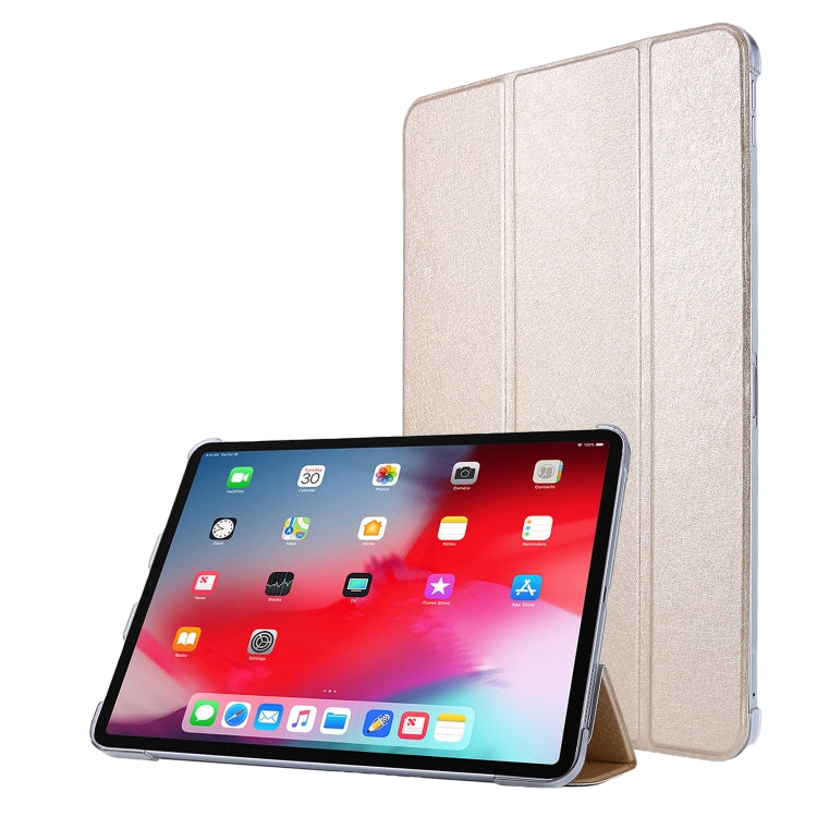 For iPad Pro 12.9 (2020) TPU Silk Texture Three-fold Horizontal Flip Leather Tablet Case with Holder