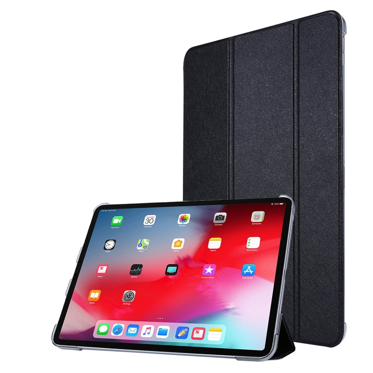 For iPad Pro 12.9 (2020) TPU Silk Texture Three-fold Horizontal Flip Leather Tablet Case with Holder