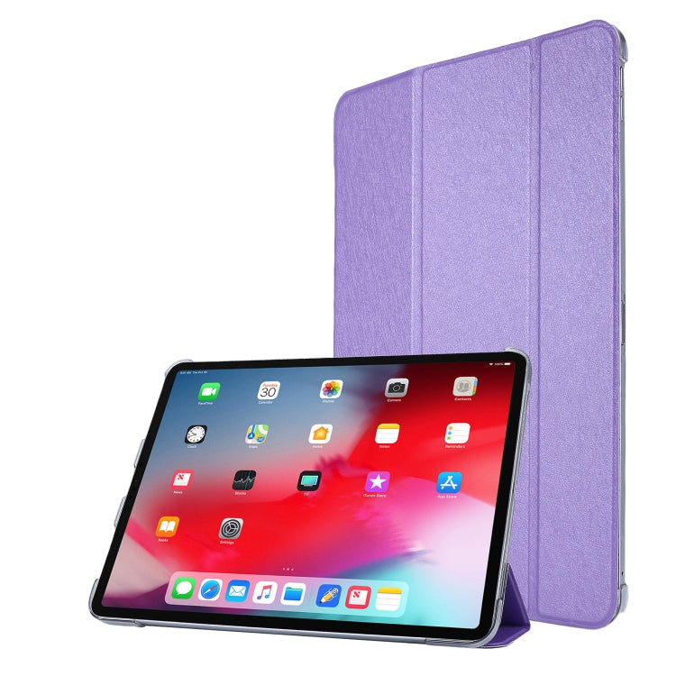 For iPad Pro 12.9 (2020) TPU Silk Texture Three-fold Horizontal Flip Leather Tablet Case with Holder