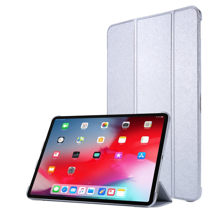For iPad Pro 12.9 (2020) TPU Silk Texture Three-fold Horizontal Flip Leather Tablet Case with Holder