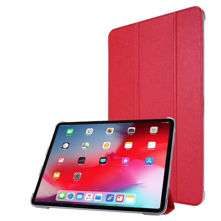For iPad Pro 12.9 (2020) TPU Silk Texture Three-fold Horizontal Flip Leather Tablet Case with Holder