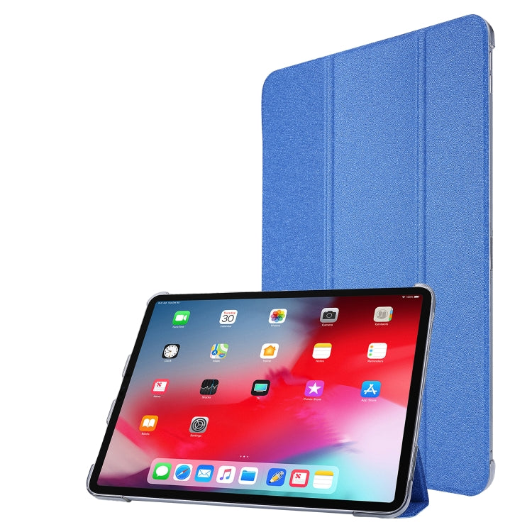 For iPad Pro 12.9 (2020) TPU Silk Texture Three-fold Horizontal Flip Leather Tablet Case with Holder
