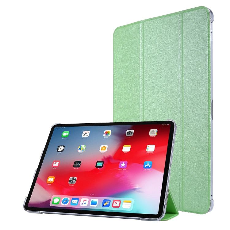 For iPad Pro 12.9 (2020) TPU Silk Texture Three-fold Horizontal Flip Leather Tablet Case with Holder