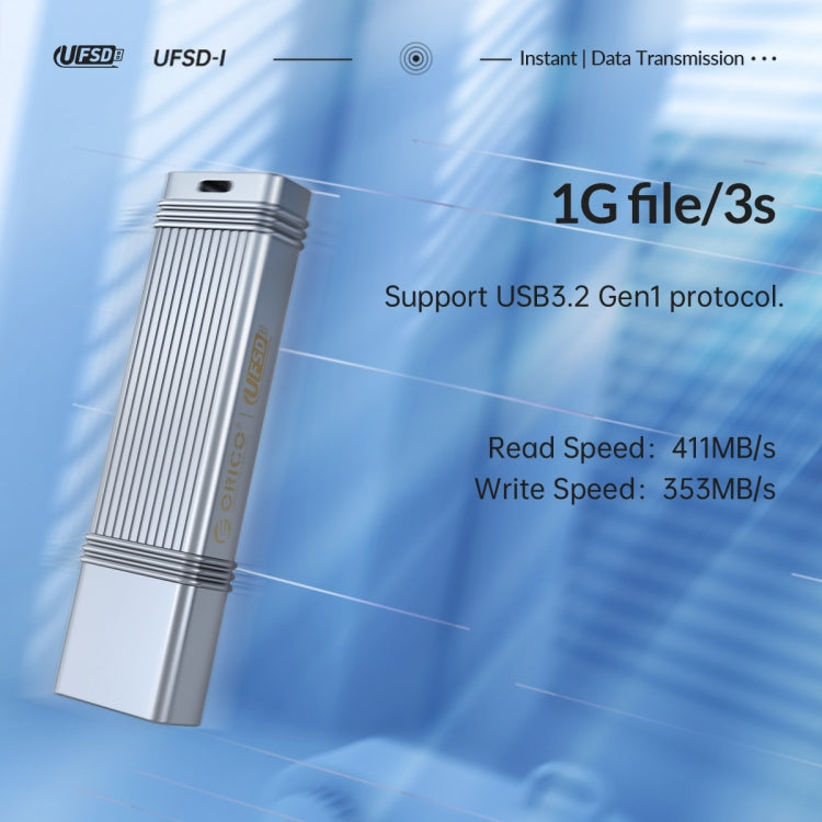 ORICO UFS Flash Drive, Read: 411MB/s, Write: 353MB/s, Memory:128GB, Port:USB-A(Silver)