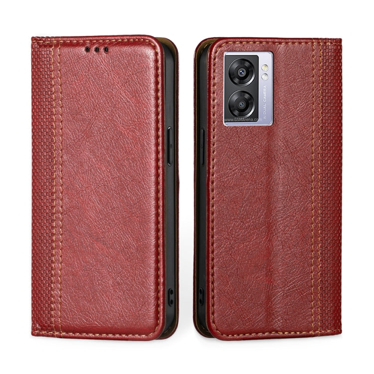 For OPPO K10 5G Global Grid Texture Magnetic Flip Leather Phone Case