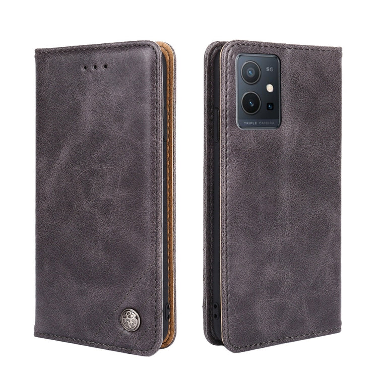 For vivo Y52t Non-Magnetic Retro Texture Flip Leather Phone Case