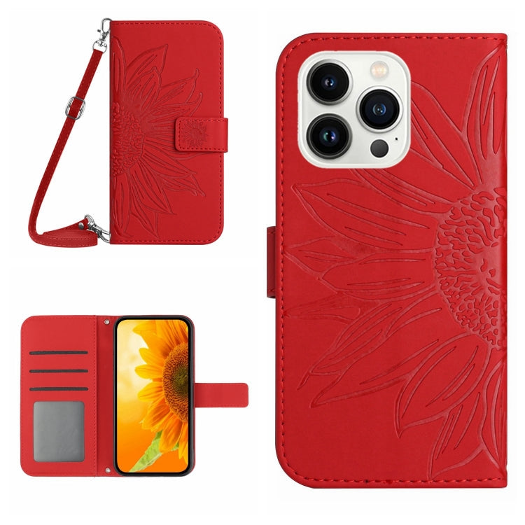 For iPhone 13 Pro Max Skin Feel Sun Flower Pattern Flip Leather Phone Case with Lanyard