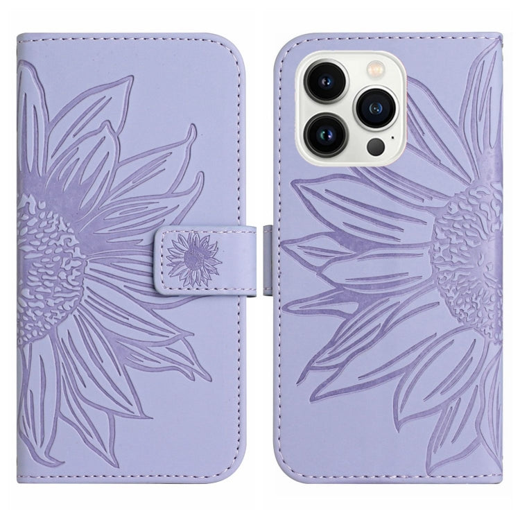 For iPhone 13 Pro Max Skin Feel Sun Flower Pattern Flip Leather Phone Case with Lanyard