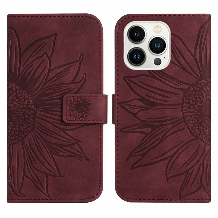 For iPhone 13 Pro Max Skin Feel Sun Flower Pattern Flip Leather Phone Case with Lanyard