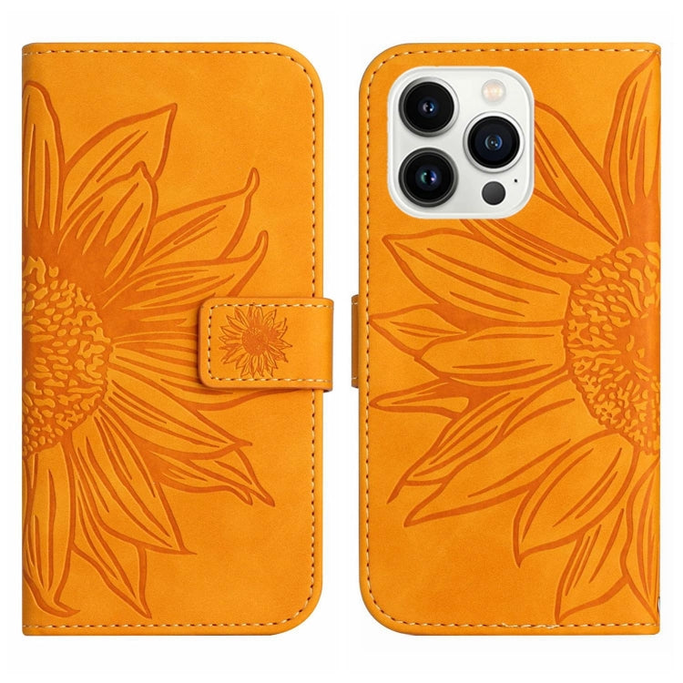 For iPhone 13 Pro Max Skin Feel Sun Flower Pattern Flip Leather Phone Case with Lanyard