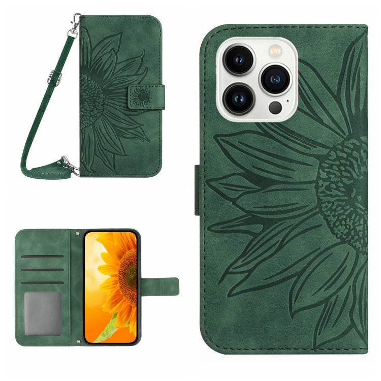 For iPhone 13 Pro Max Skin Feel Sun Flower Pattern Flip Leather Phone Case with Lanyard