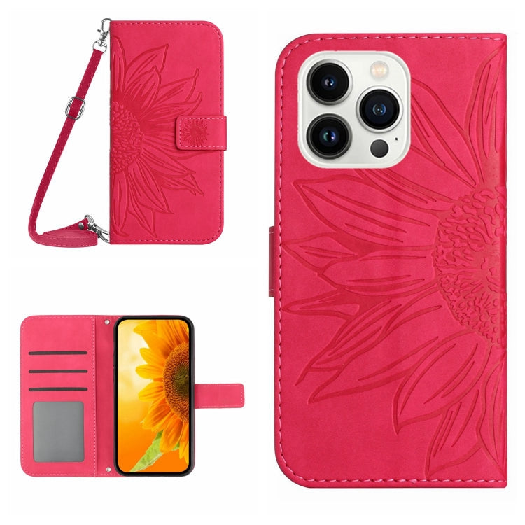 For iPhone 13 Pro Max Skin Feel Sun Flower Pattern Flip Leather Phone Case with Lanyard