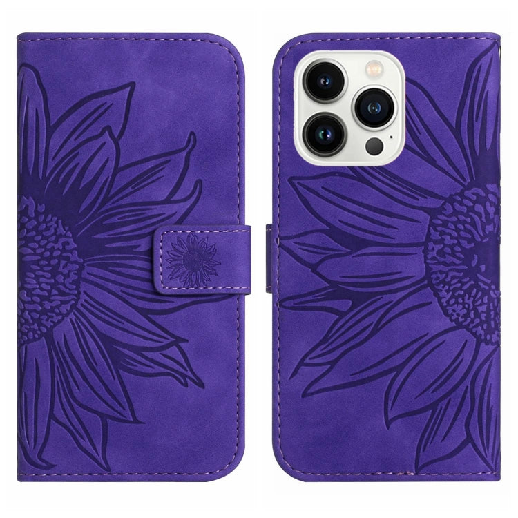 For iPhone 13 Pro Max Skin Feel Sun Flower Pattern Flip Leather Phone Case with Lanyard