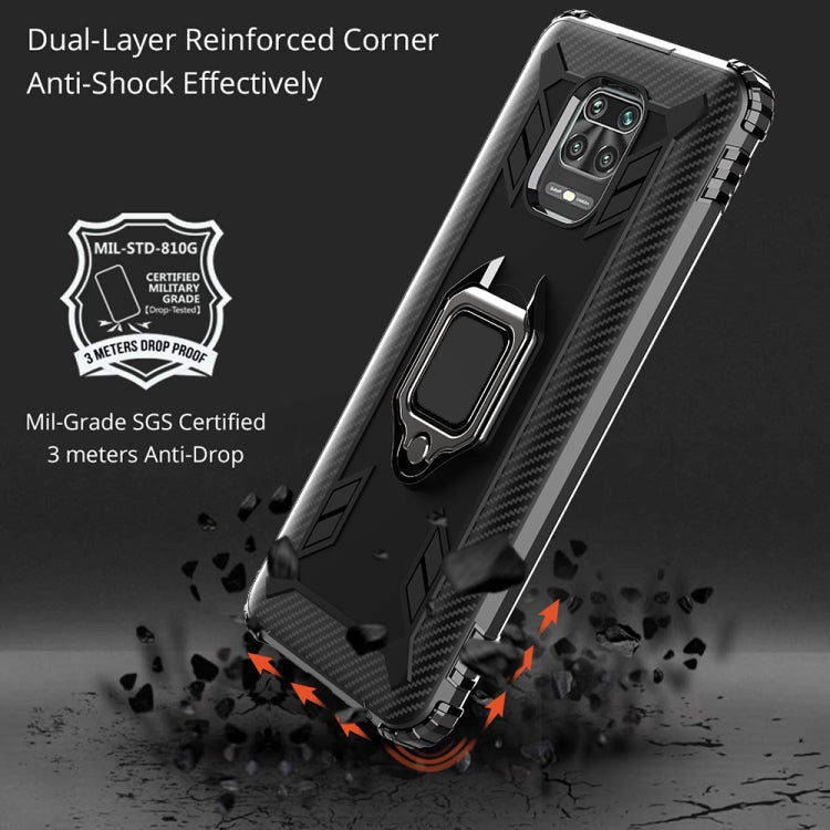 For Xiaomi Redmi Note 9 Pro Carbon Fiber Protective Case with 360 Degree Rotating Ring Holder