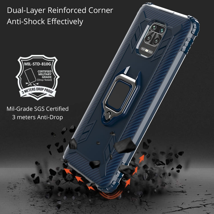 For Xiaomi Redmi Note 9 Pro Carbon Fiber Protective Case with 360 Degree Rotating Ring Holder