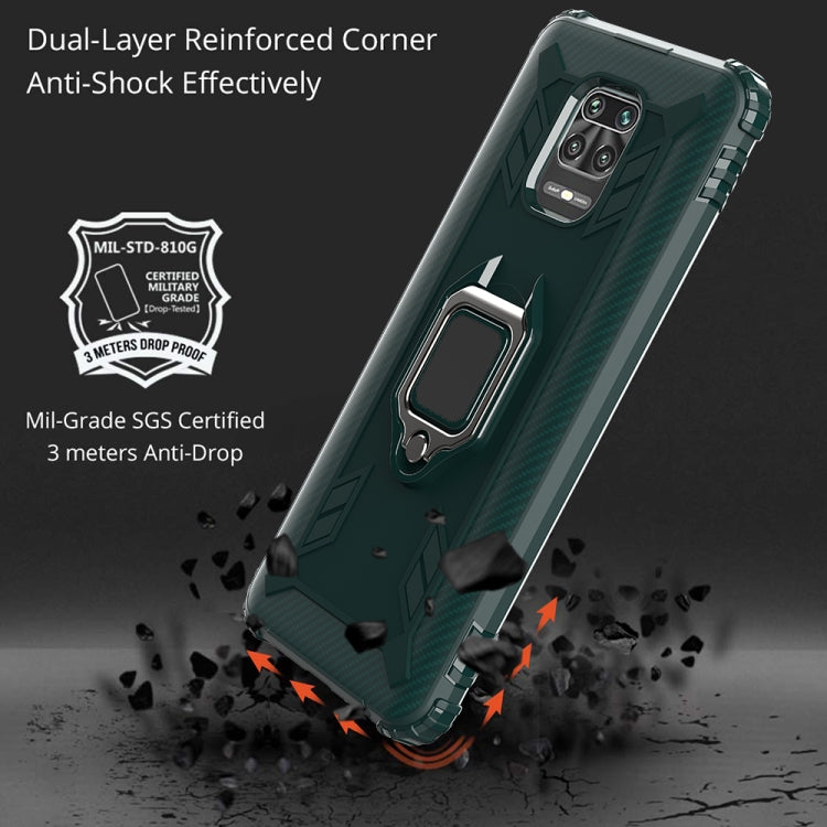 For Xiaomi Redmi Note 9 Pro Carbon Fiber Protective Case with 360 Degree Rotating Ring Holder