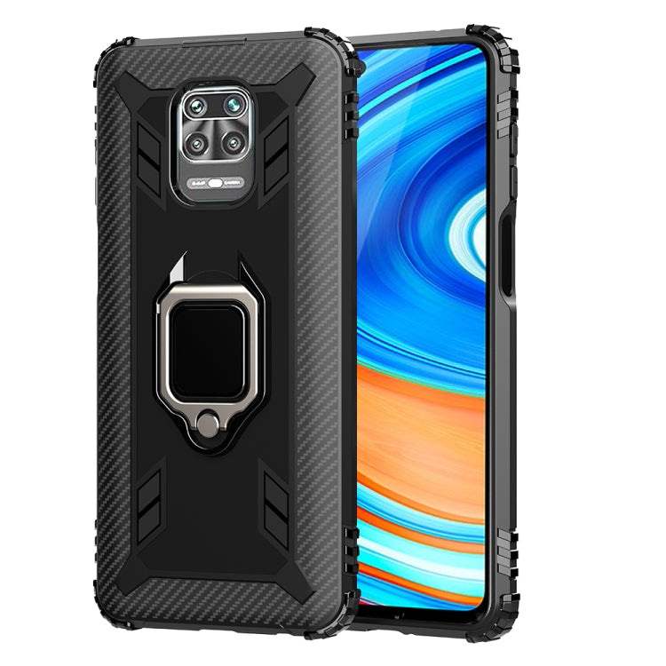 For Xiaomi Redmi Note 9S Carbon Fiber Protective Case with 360 Degree Rotating Ring Holder