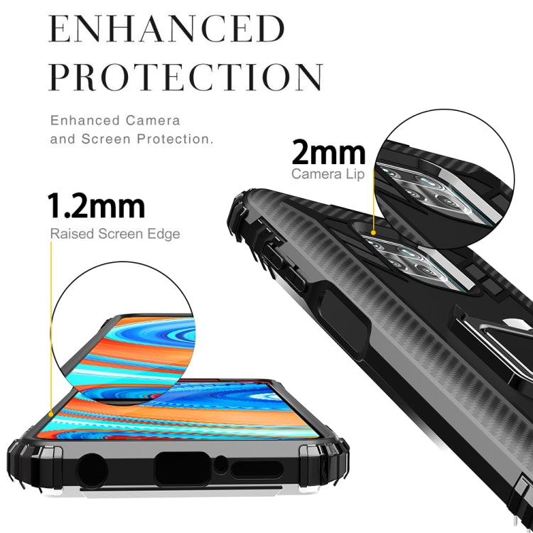 For Xiaomi Redmi Note 9S Carbon Fiber Protective Case with 360 Degree Rotating Ring Holder