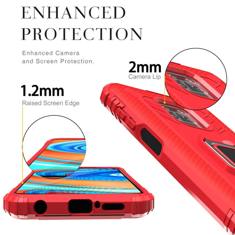 For Xiaomi Redmi Note 9S Carbon Fiber Protective Case with 360 Degree Rotating Ring Holder